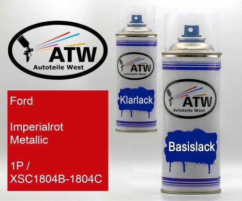Ford, Imperialrot Metallic, 1P / XSC1804B-1804C: 400ml Sprühdose + 400ml Klarlack - Set, von ATW Autoteile West.